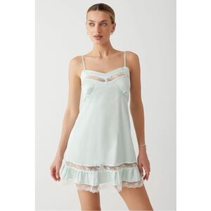 Frankie’s Bikinis Carson Satin Mini Dress in Pistachio